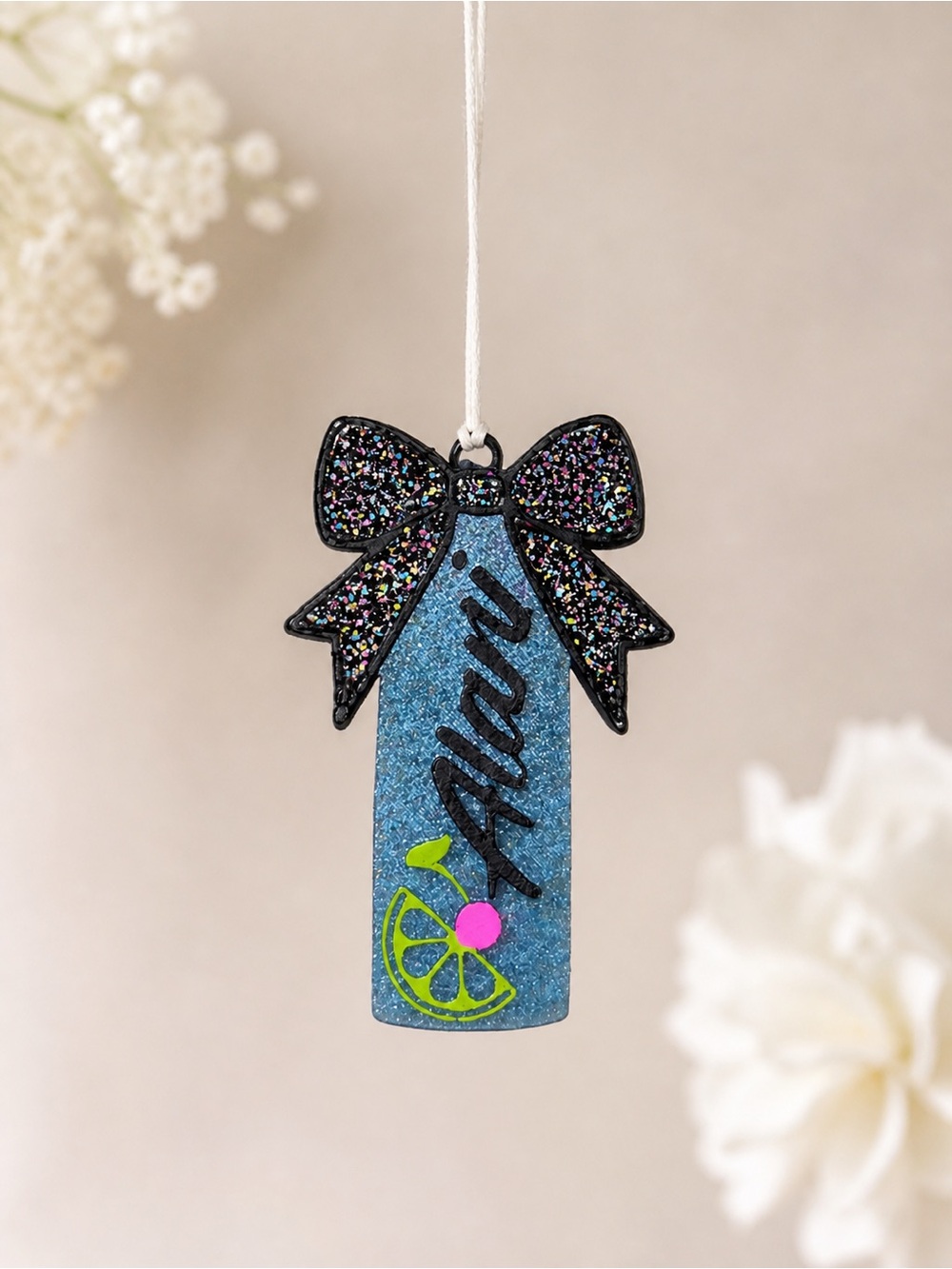 Car Freshie Clean Cotton Scent Blue Air Freshener  Glitter Beaded Freshie